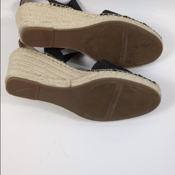 Anne Klein Women’s Charlie Espadrille Wedge Heel Black Strappy Faux Leather 9 - Picture 6 of 7